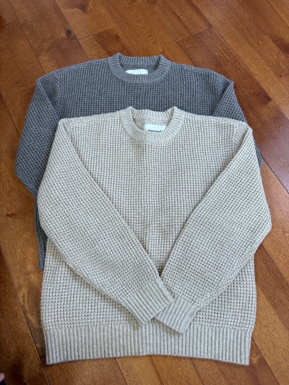 abercrombie kids Beige and Gray Waffle Knit Crewneck Sweaters